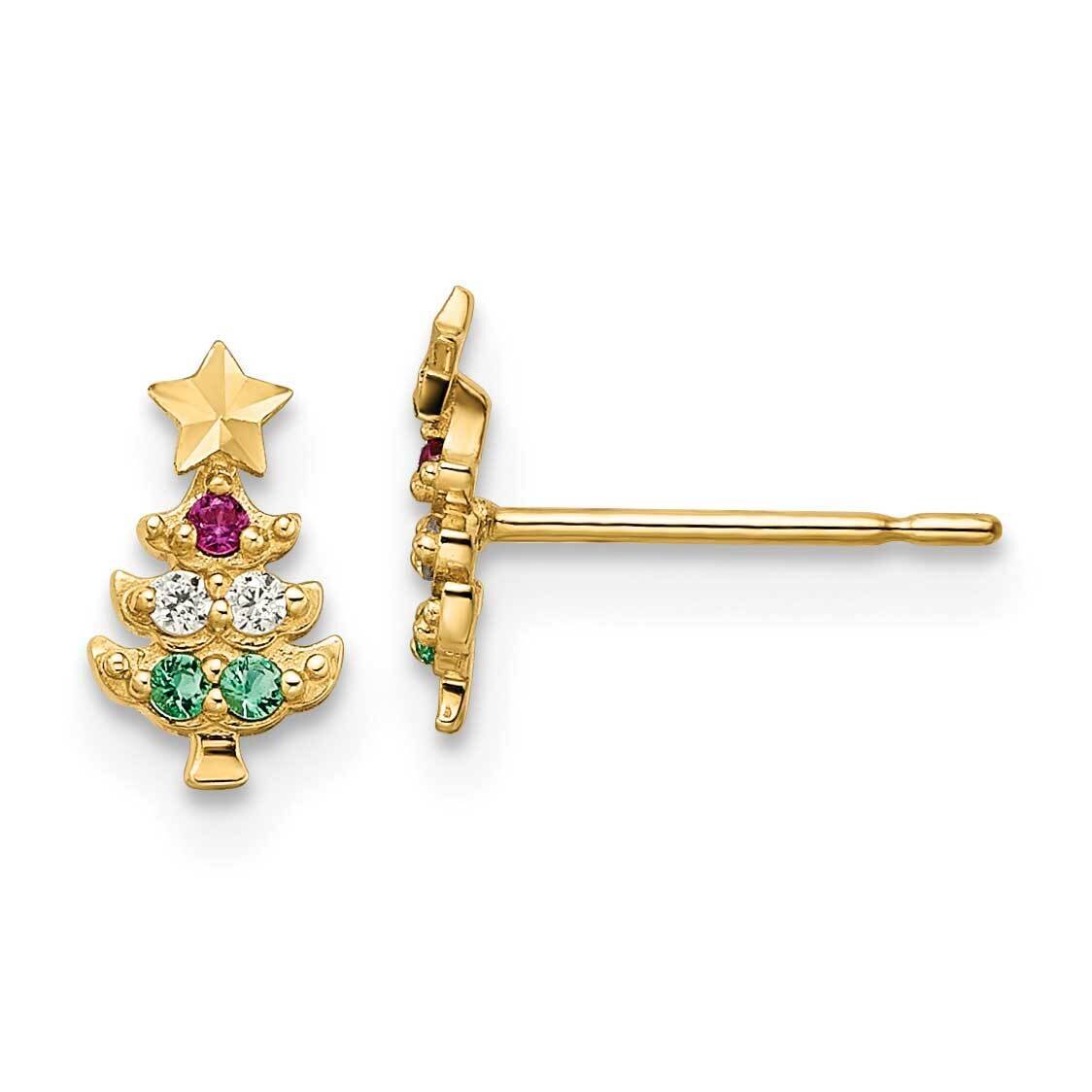 Red &amp; Yellow CZ Diamond &amp; Green Glass Christmas Tree Post Earrings 14k Gold GK1145 by Madi K, MPN: …