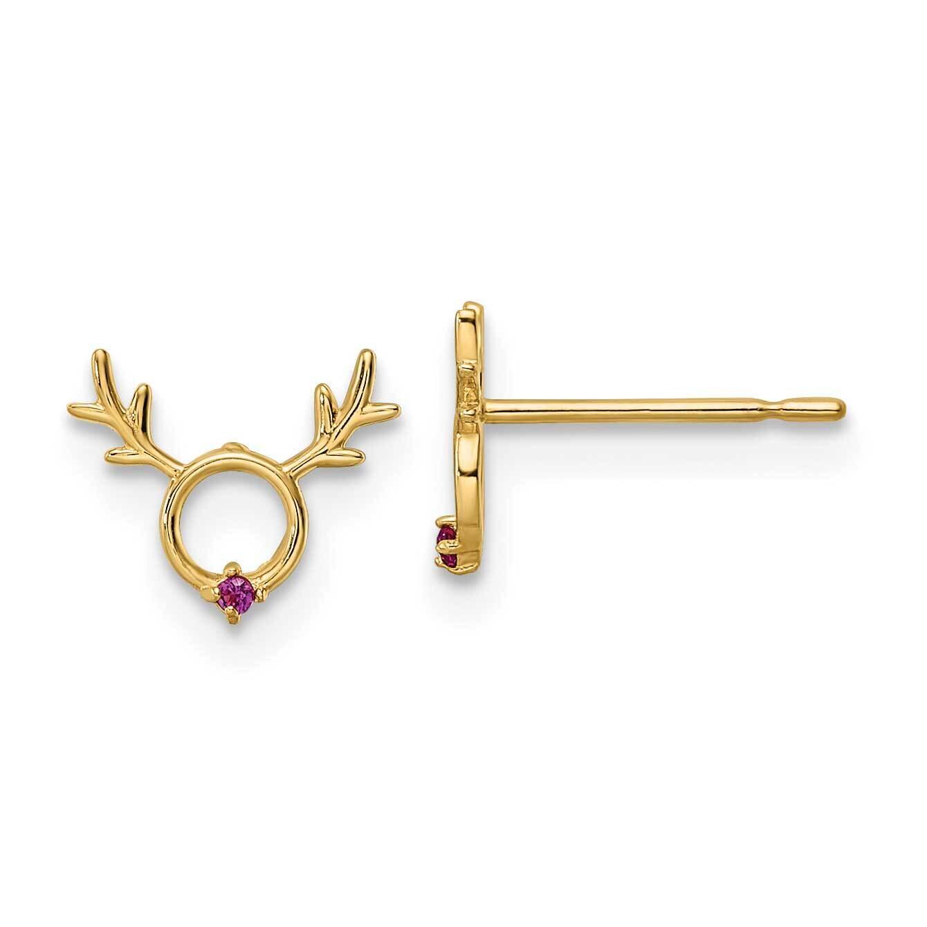 Red CZ Diamond Reindeer Post Earrings 14k Gold GK1146 by Madi K, MPN: GK1146, 883957975948