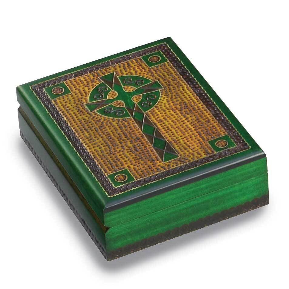 Wooden Box Green Celtic Cross GM16125
