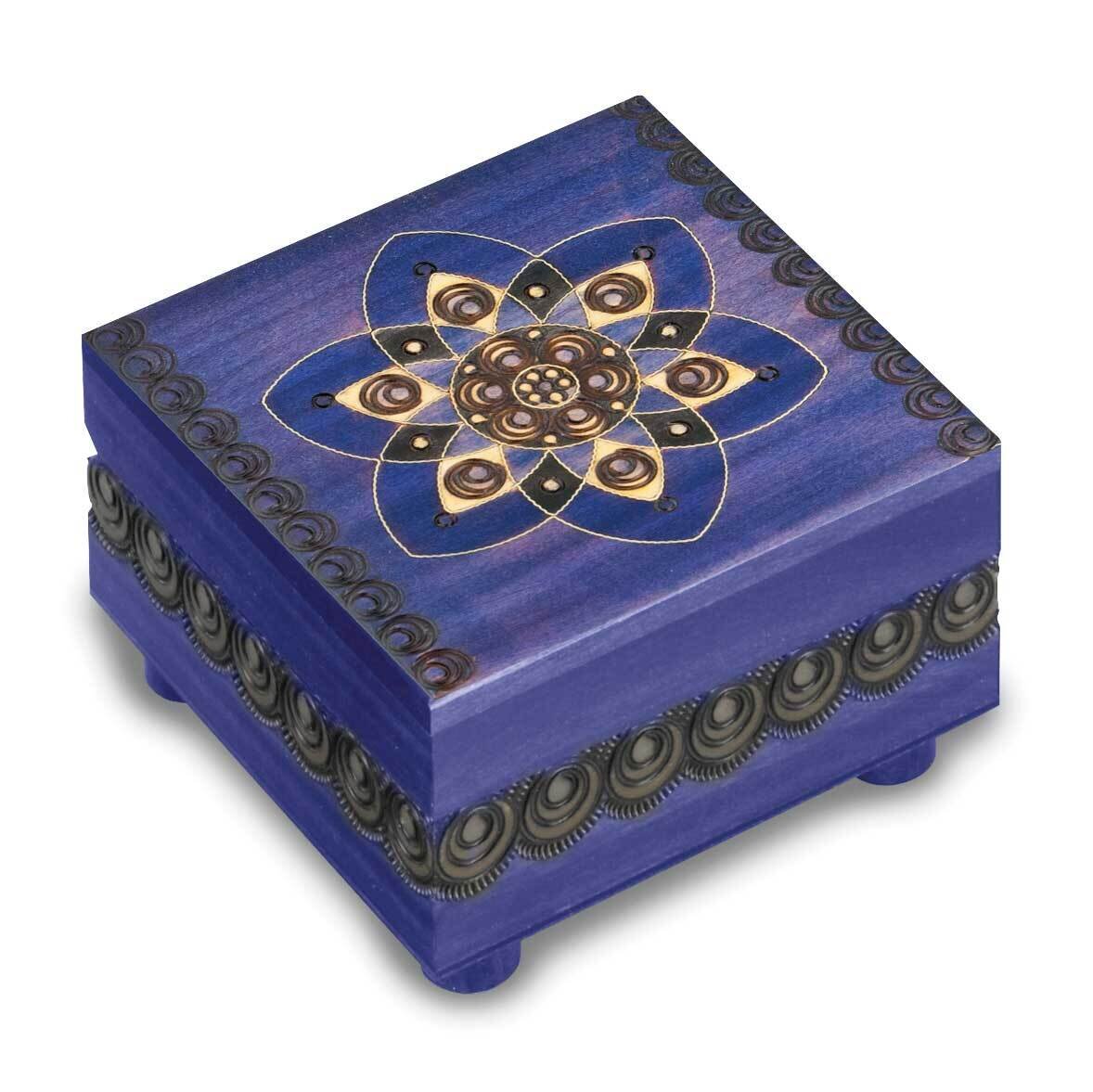 Blue Floral Carved Painted Wooden Puzzle Box GM16142, MPN: GM16142, 610939080655