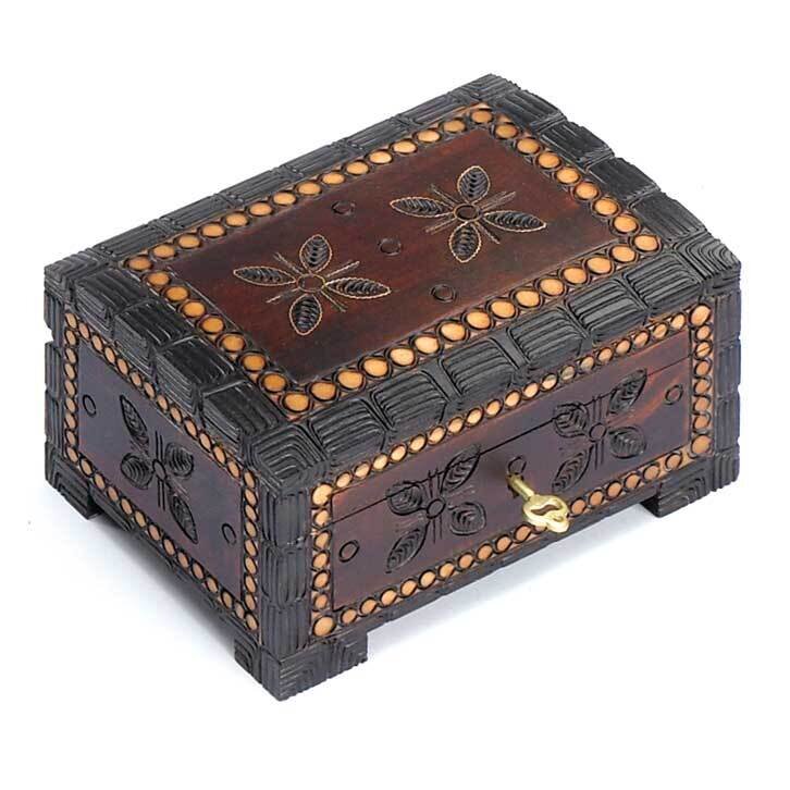 Locking Wooden Box with Flowers GM16148, MPN: GM16148, 610939073541