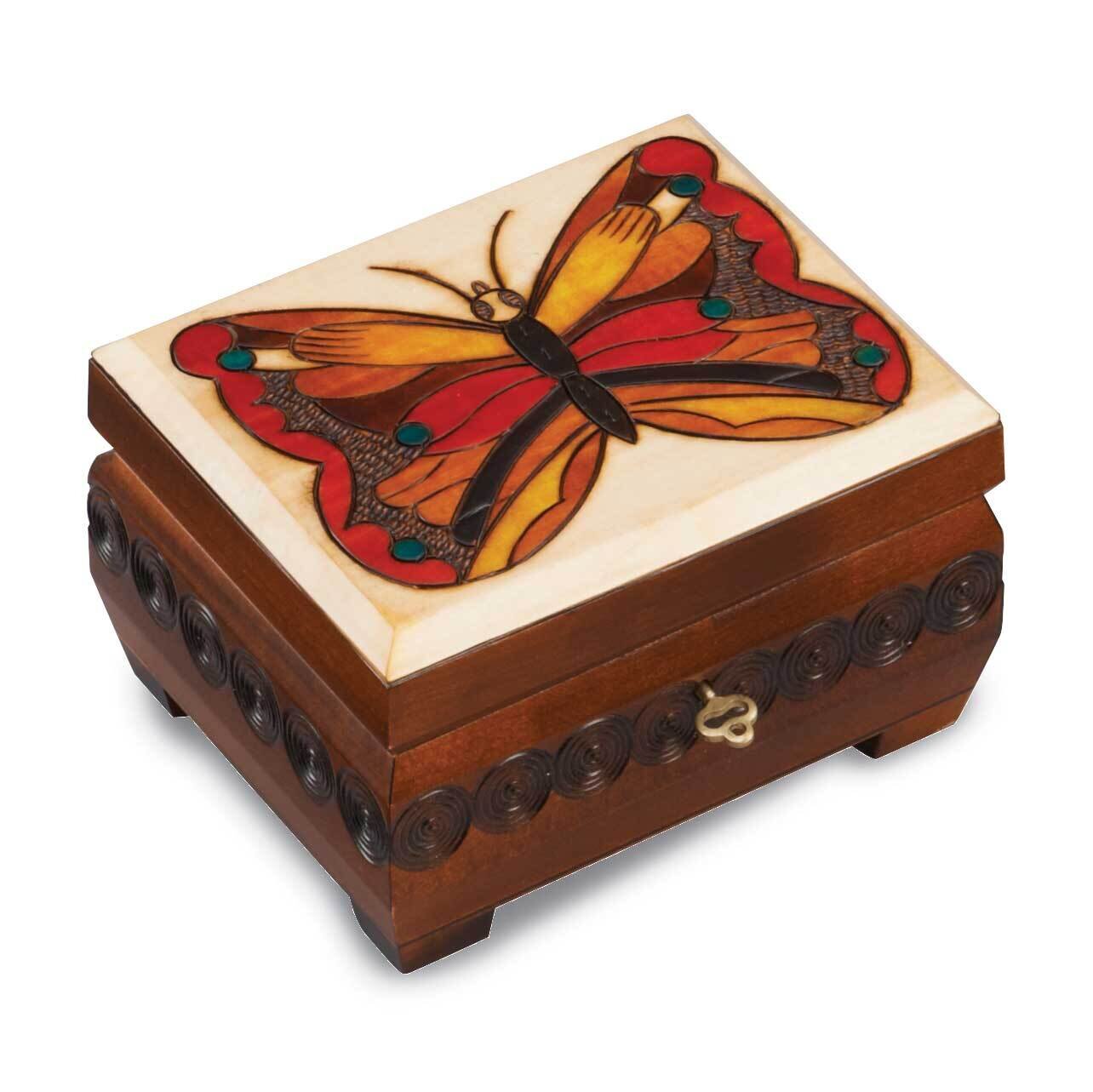 Butterfly Carved Painted Locking Wooden Box GM16165