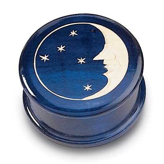 Moon Stars Carved Round Blue Wooden Keepsake Box GM16170, MPN: GM16170, 610939075576