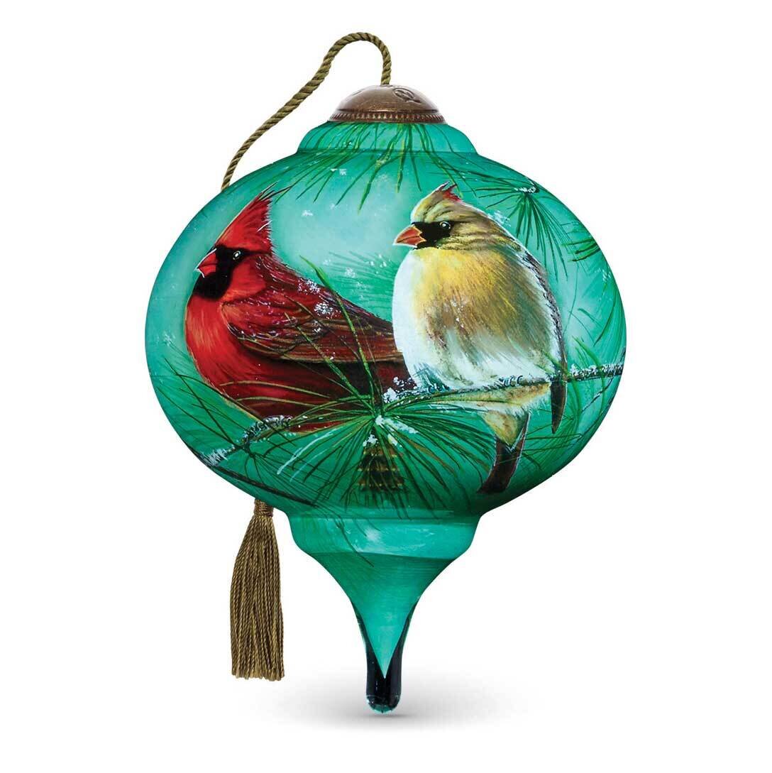 Neqwa Cardinals & White Pine Handpainted Ornament GM18872