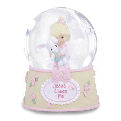 Precious Moments Pink Jesus Loves Me Musical Snow Globe GM18941
