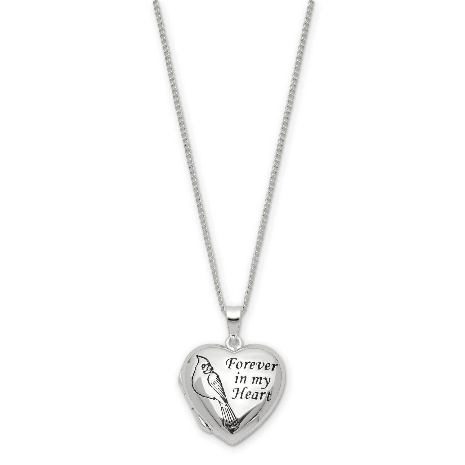 Metal Cardinals Song Heart Locket 18 In. Necklace Silver-plated GM18994