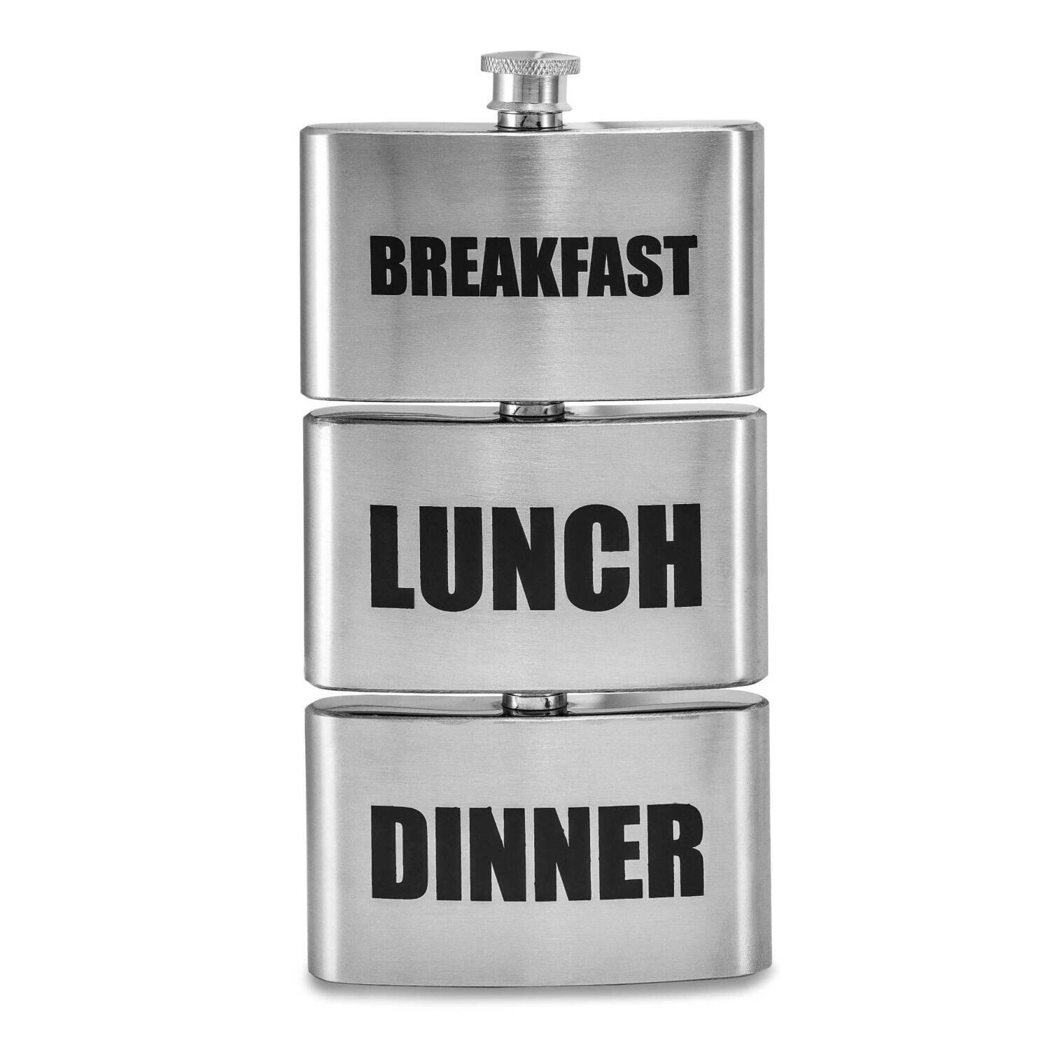 Breakfast, Lunch, Dinner 3 Piece Set Of Flasks Stainless Steel GM20786
