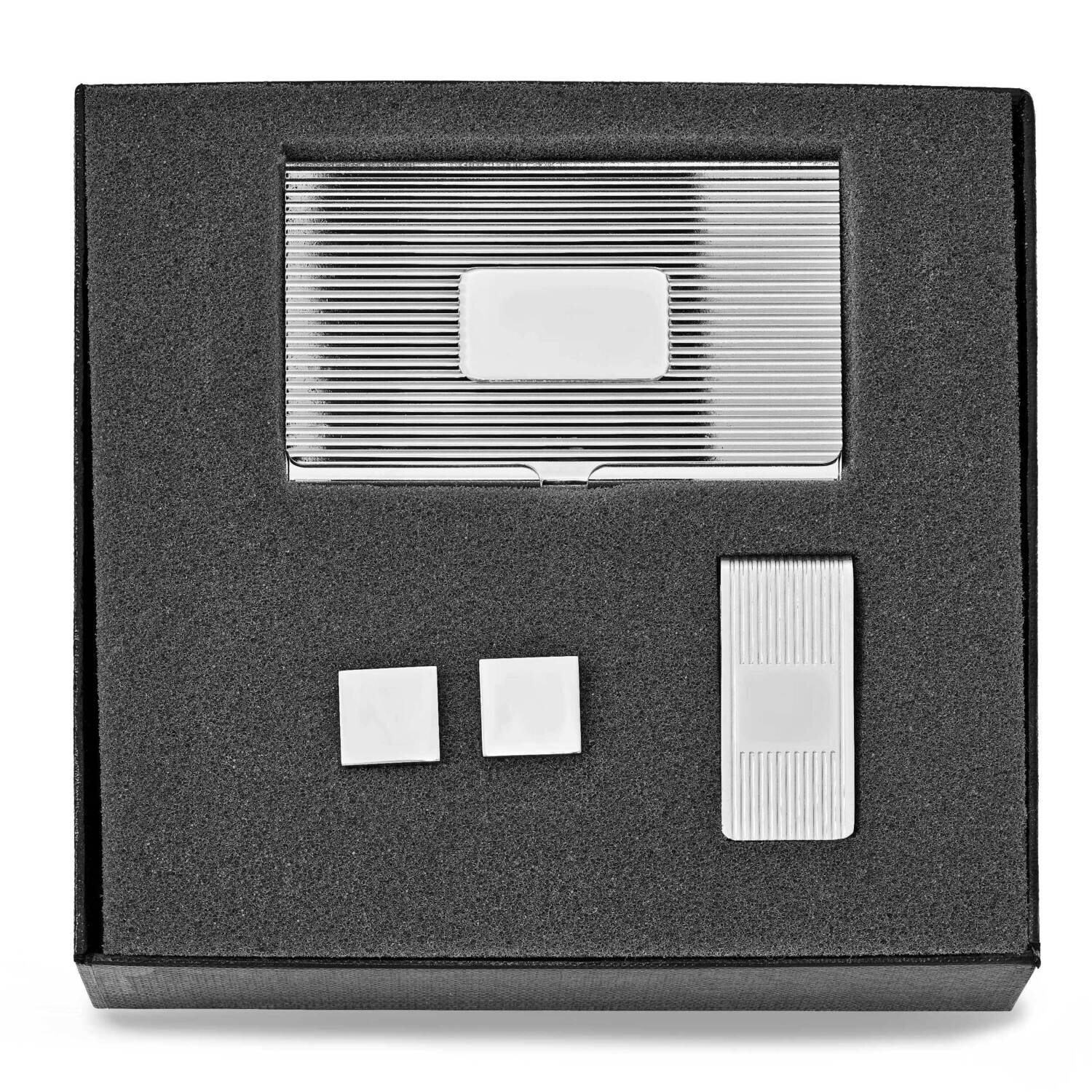 Card Case, Money Clip, & Cufflinks Set Silver-tone GM20800