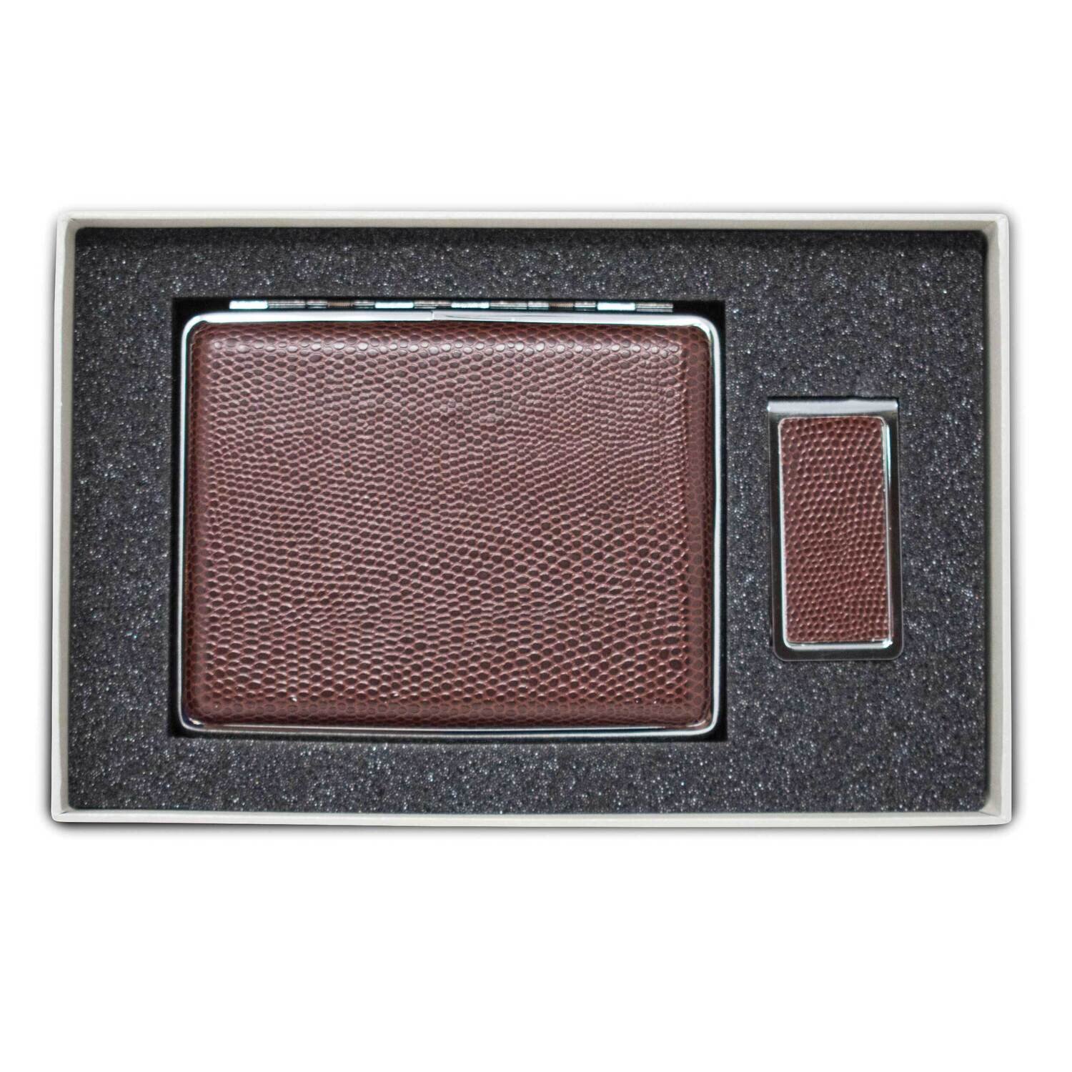 Pebbled Brown Leather Covered Money Clip/20-Cigarette Case Gift Set GM22589, MPN: GM22589, 78808914…
