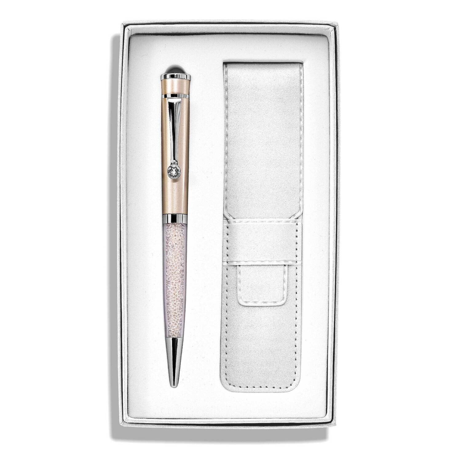 Champagne Crystal Filled Ballpoint Pen with White Pouch Set JBP111C