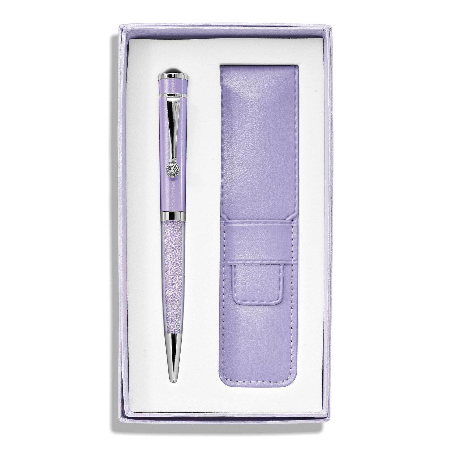 Lilac Purple Crystal Filled Ballpoint Pen with Matching Pouch Set JBP111PU