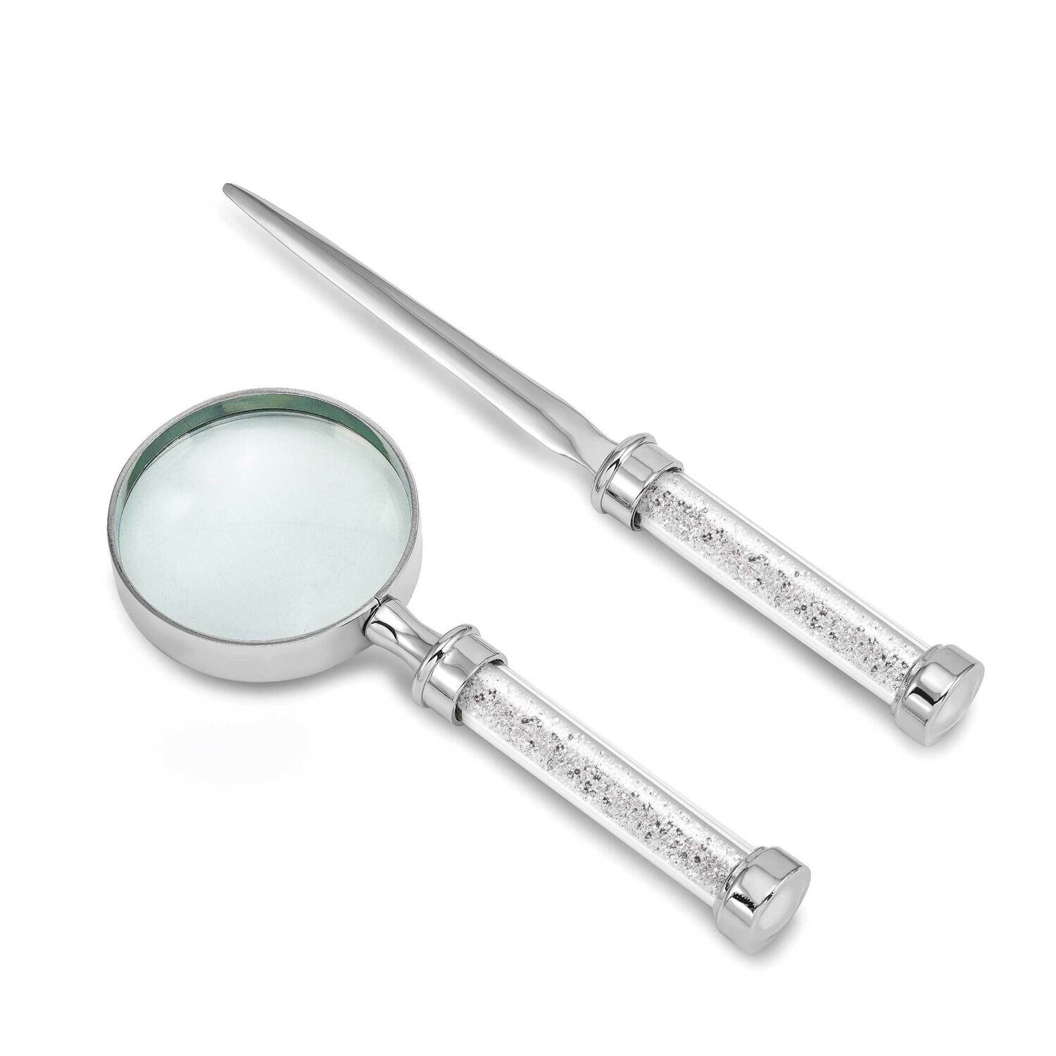 Nickel-Plated with Crystal-Filled Handle Opener/Magnifier Set Stainless Steel JCG108