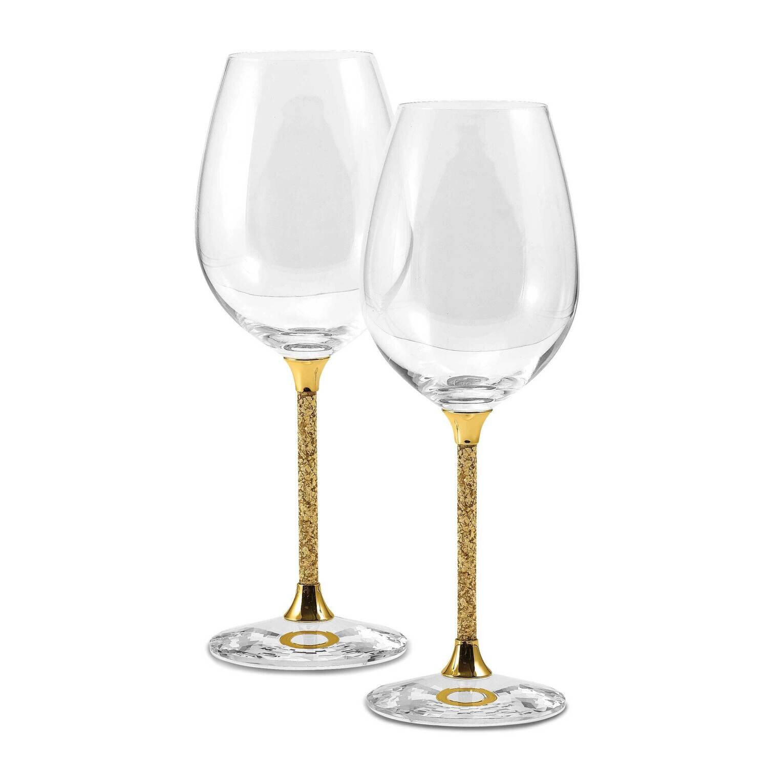 Set Of 2 Wine Glasses with 24K Gold Flake Stems with Gift Bag JCG110