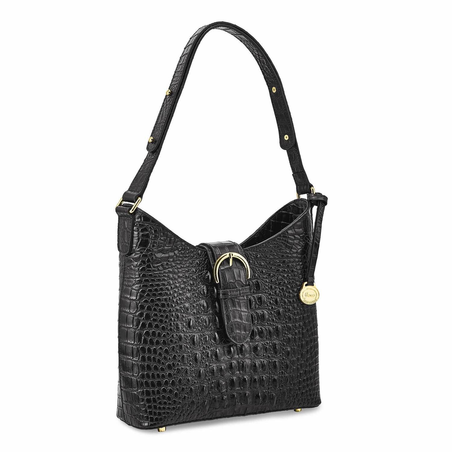 Top Grain Leather Croc Texture Black Zip Handbag JLL100-BL