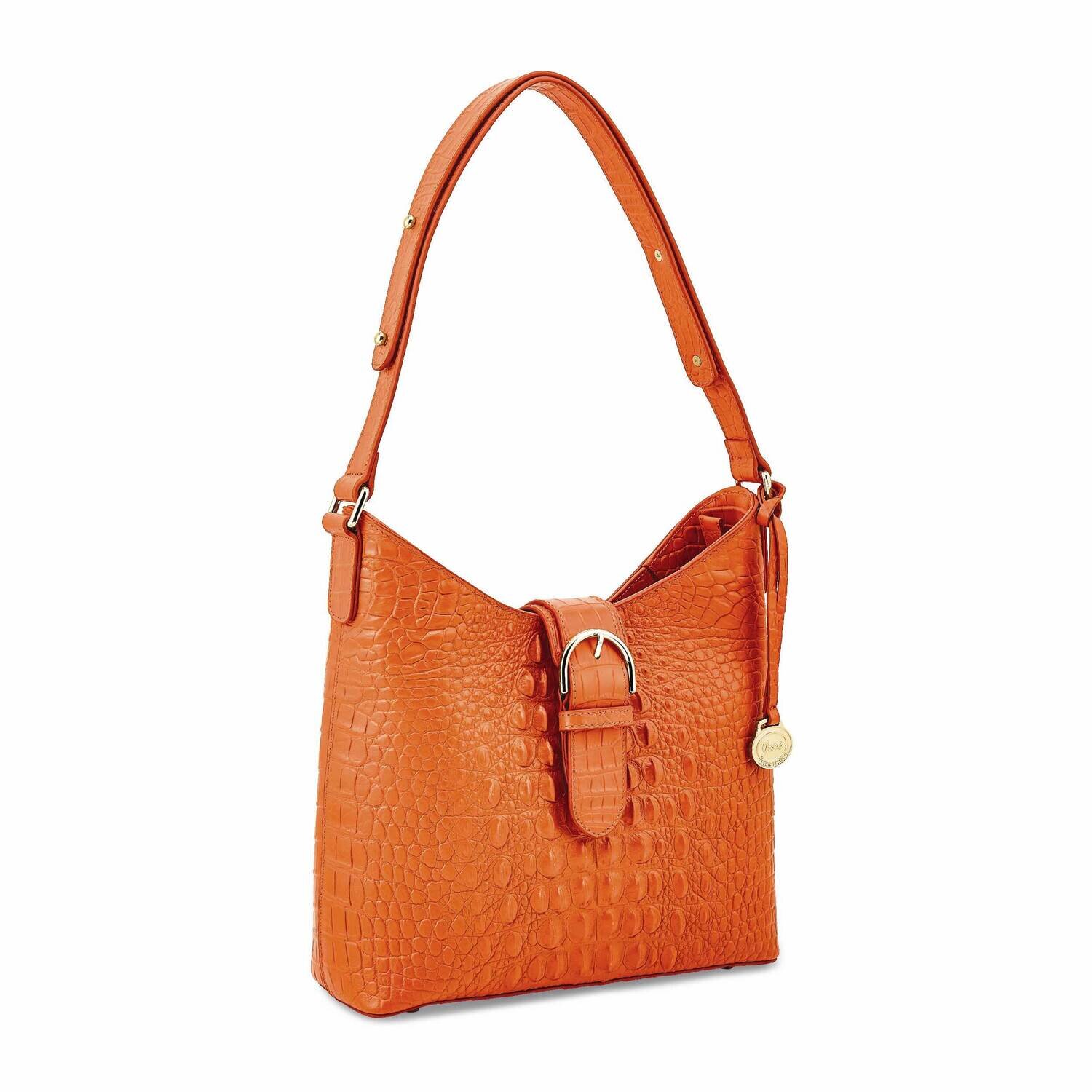 Top Grain Leather Croc Texture Marigold Zip Handbag JLL100-M