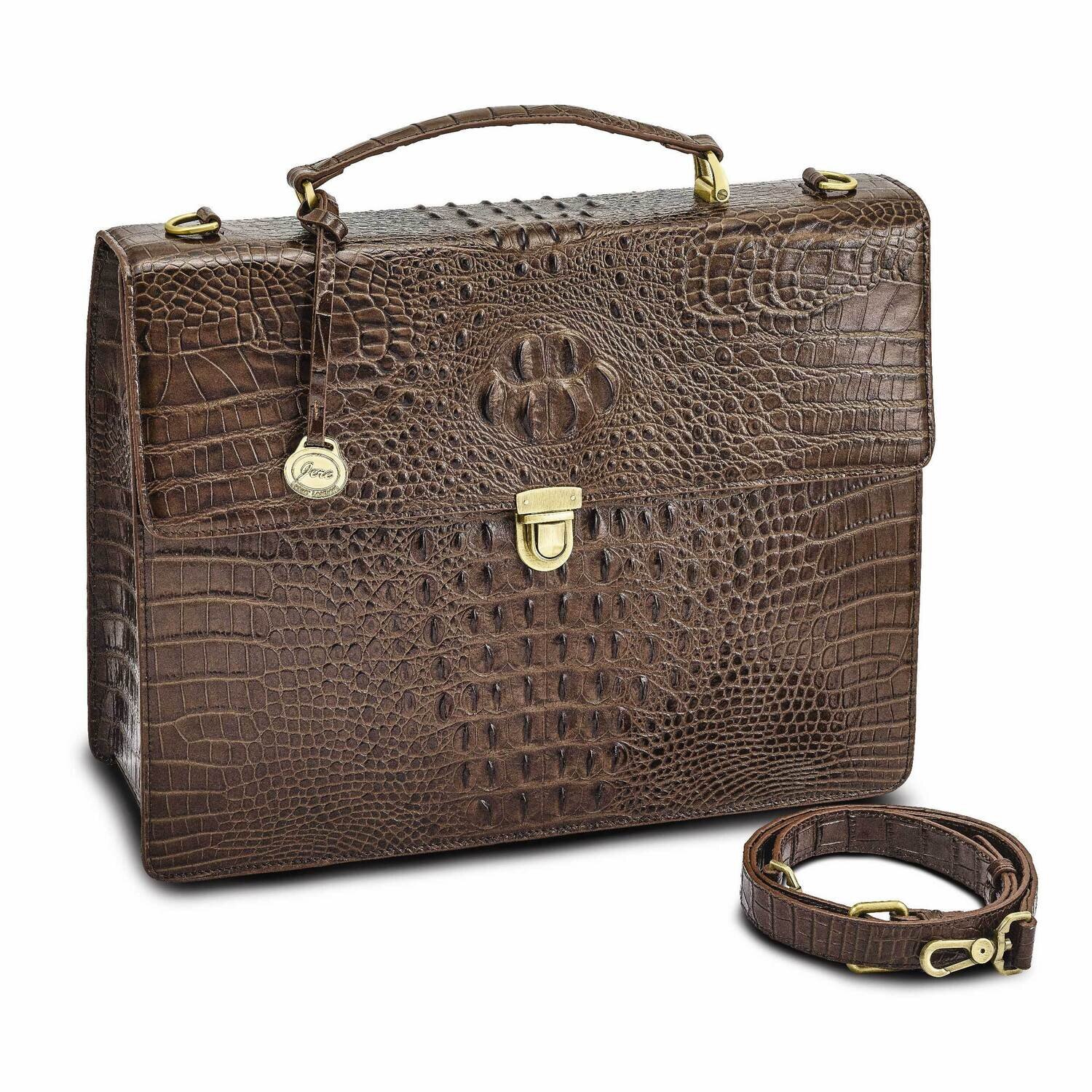 Top Grain Leather Croc Texture Brown Briefcase/Messenger Bag JLL111-BR