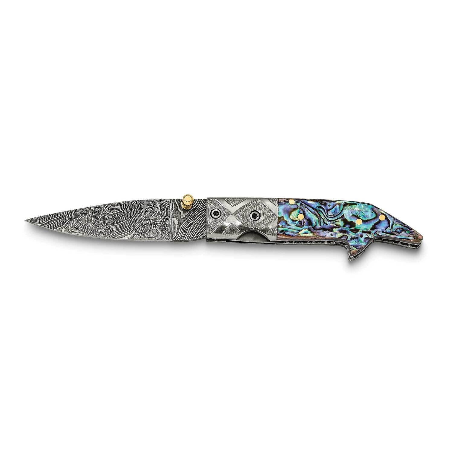 Damascus Steel 256 Layer Folding Blade Abalone Handle Knife KN3222