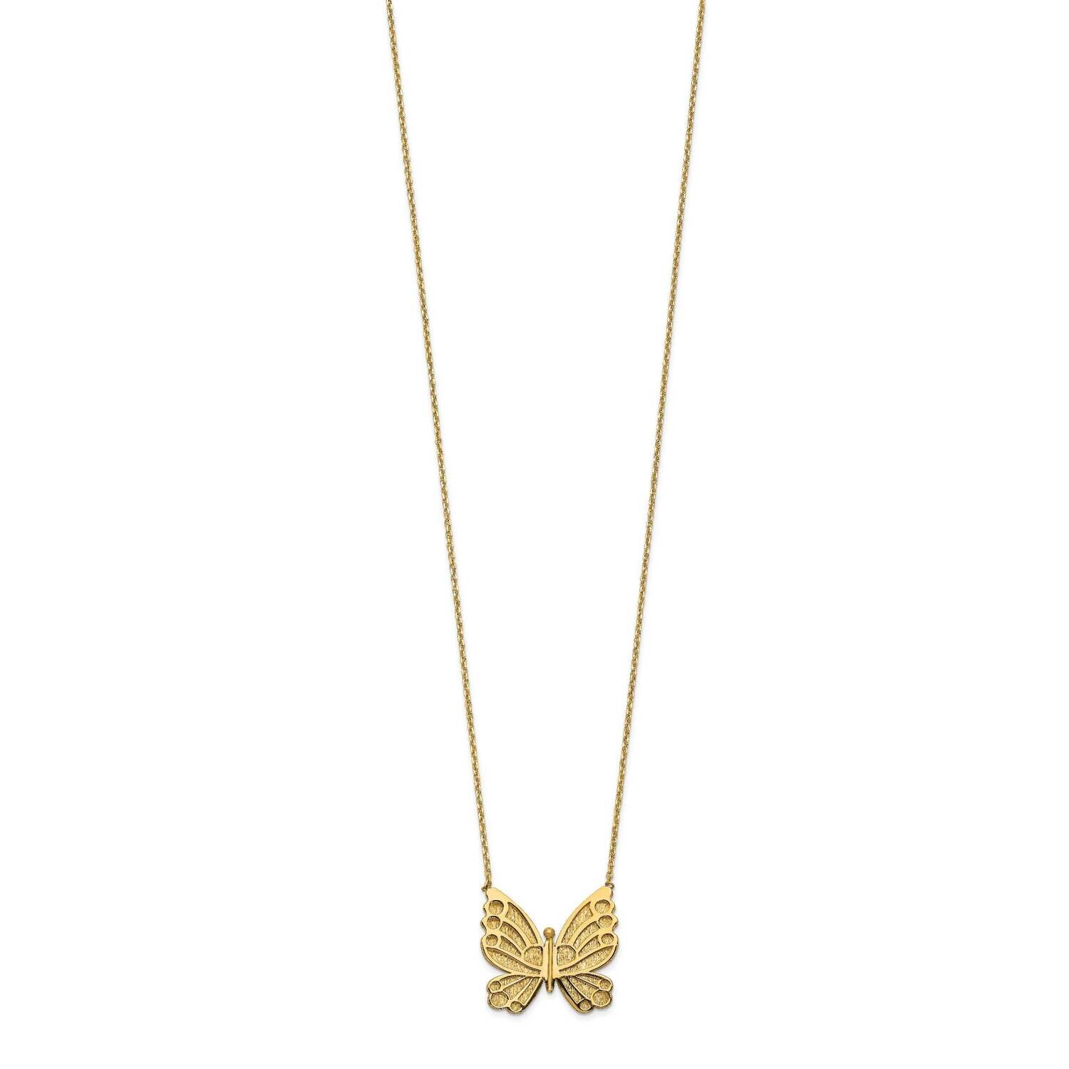 Brushed Butterfly with 2 Inch Extender Necklace 14k Gold Polished HB-LF1342-17