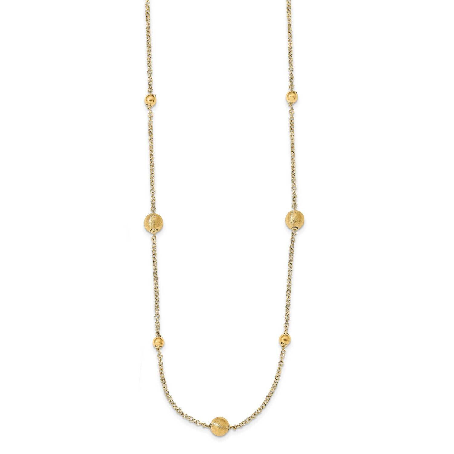 Scratch-Finish Beaded with 2 Inch Ext. Necklace 14k Gold Polished HB-LF1357-17