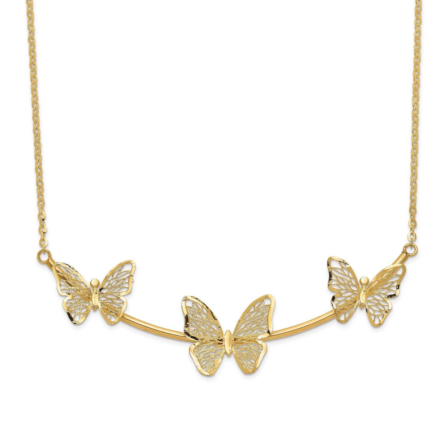 Filigree 3-Butterfly Bar Necklace 14k Gold Polished HB-LF1402-18