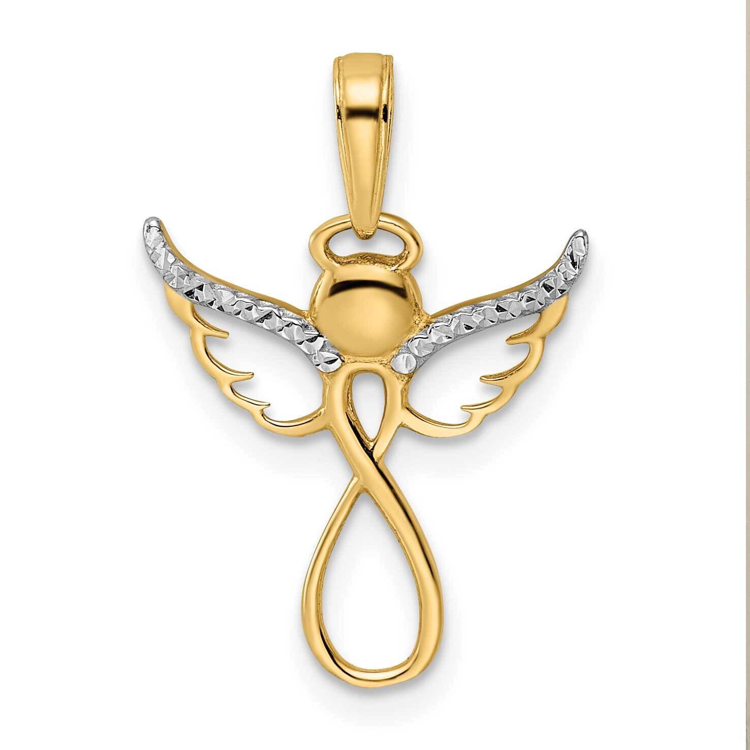 White Rhodium Diamond-Cut Infinity Angel Pendant 14k Gold M3025