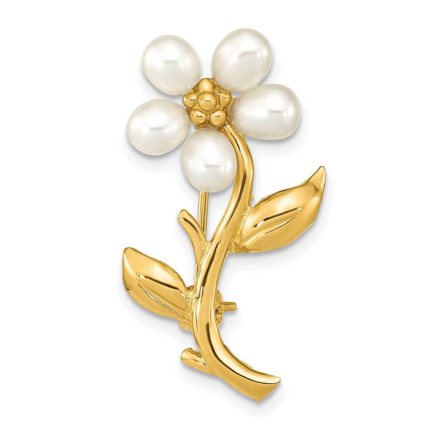 4-5mm Rice White Cultured Freshwater Pearl Flower Brooch 14k Gold PIN181, MPN: PIN181, 883957762340