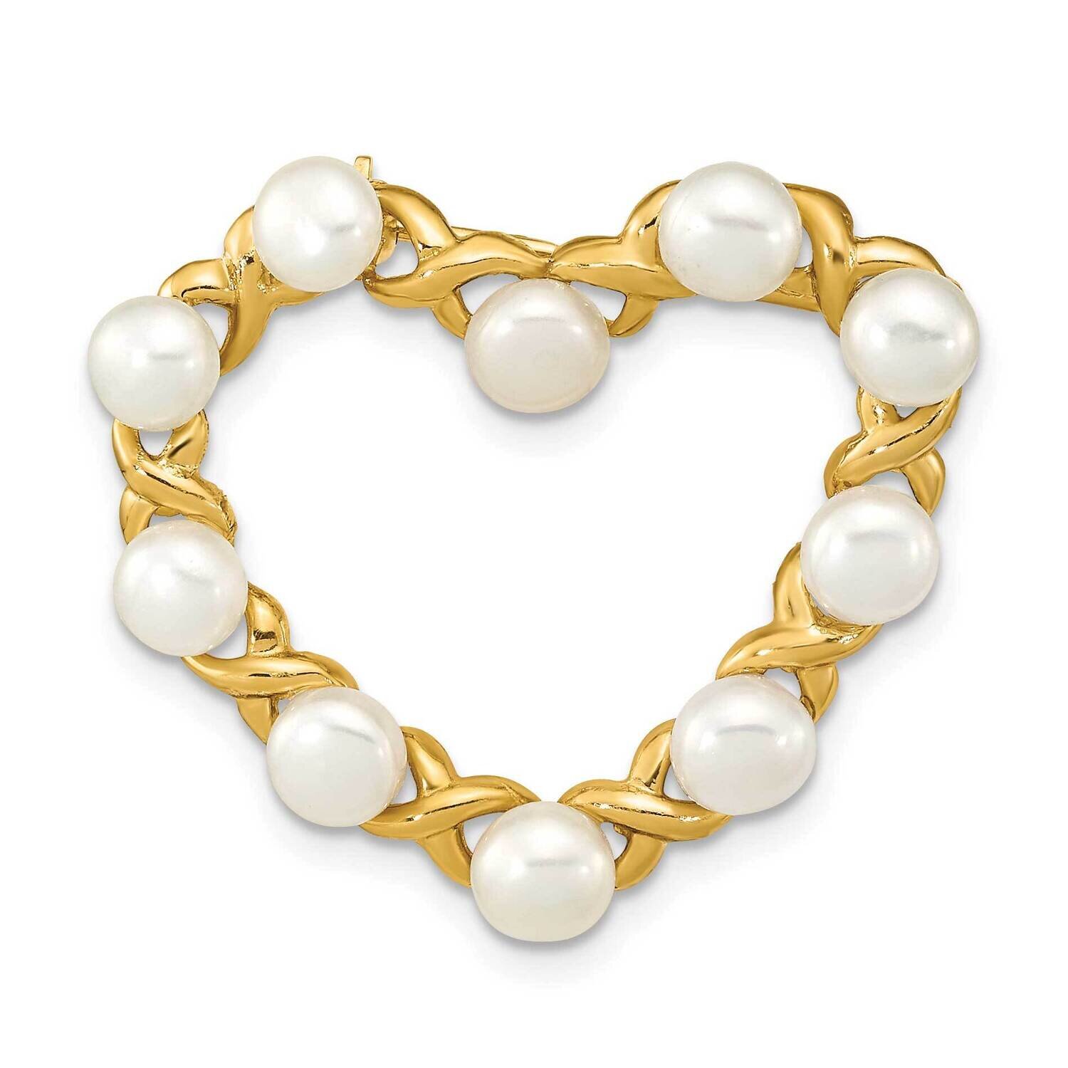 4-5mm Button White Cultured Freshwater Pearl Heart Brooch 14k Gold PIN183, MPN: PIN183, 883957762364