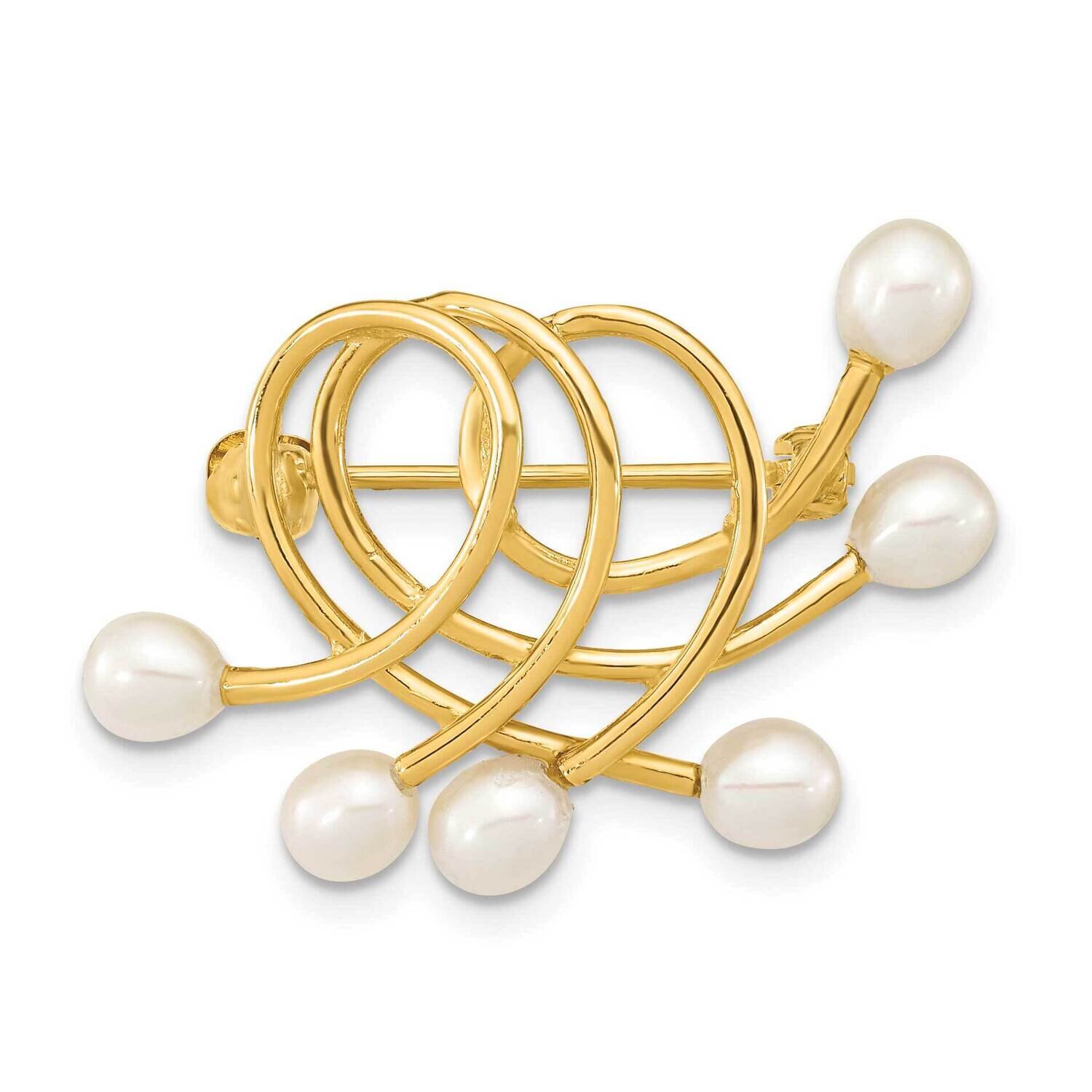 4-5mm Teardrop White Cultured Freshwater Pearl Brooch 14k Gold PIN184, MPN: PIN184, 883957762371