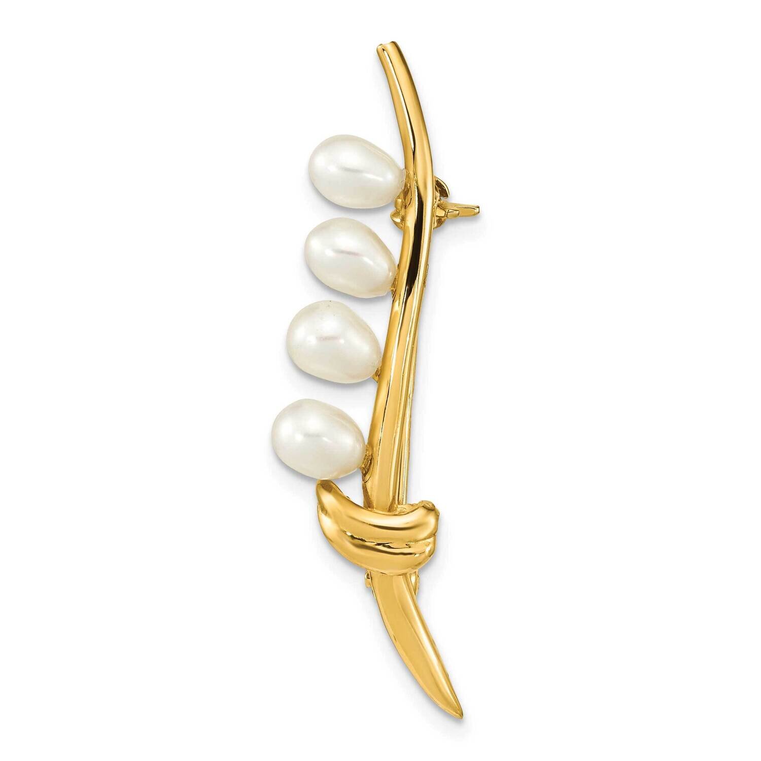 4-5mm Teardrop White Cultured Freshwater Pearl Brooch 14k Gold PIN187, MPN: PIN187, 883957762401