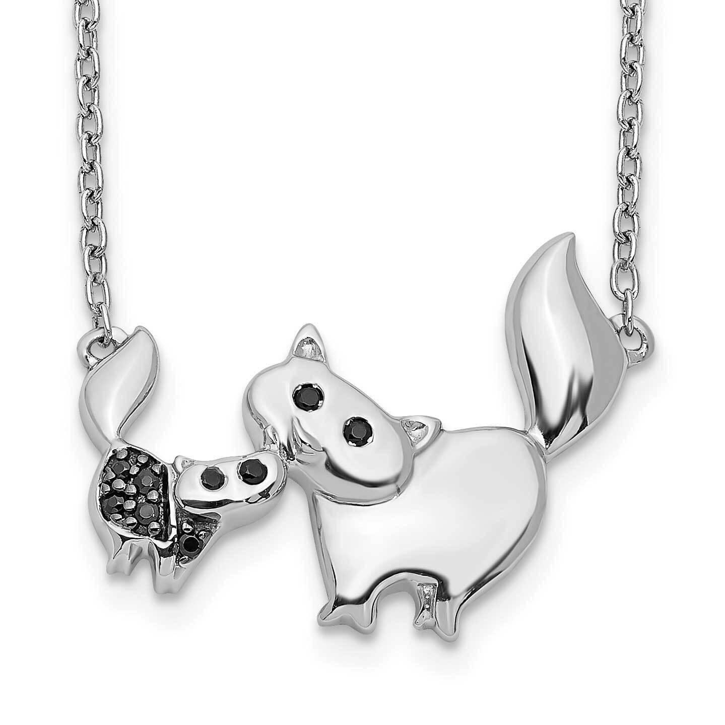 Black Diamond Mother and Baby Cat 18 Inch Necklace 14k White Gold PM3772-BK-004-WA