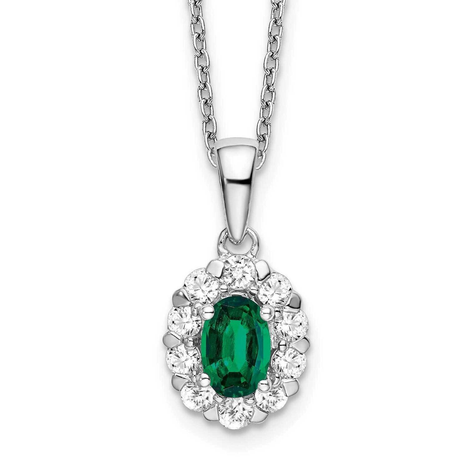 Created Oval Emerald &amp; Lab Grown Diamondpendant &amp; Necklace 14k White Gold PM6990CE-052-WLG-18, MPN:…