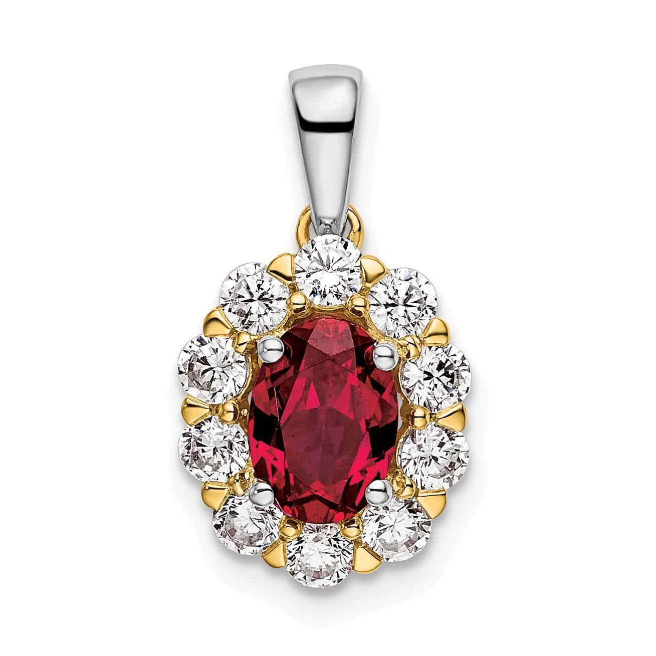 Created Ruby Pendant 14k Gold Lab Grown Diamond PM6990CRU-052-YWLG, MPN: PM6990CRU-052-YWLG, 883957…