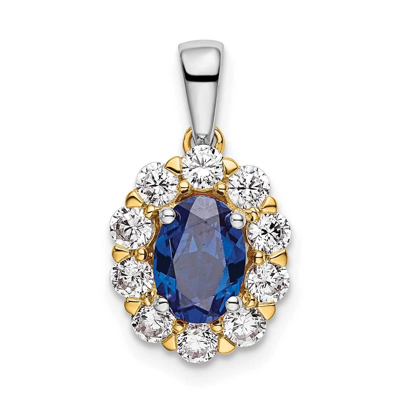 Created Blue Sapphire Pendant 14k Gold Lab Grown Diamond PM6990CSA-052-YWLG, MPN: PM6990CSA-052-YWL…