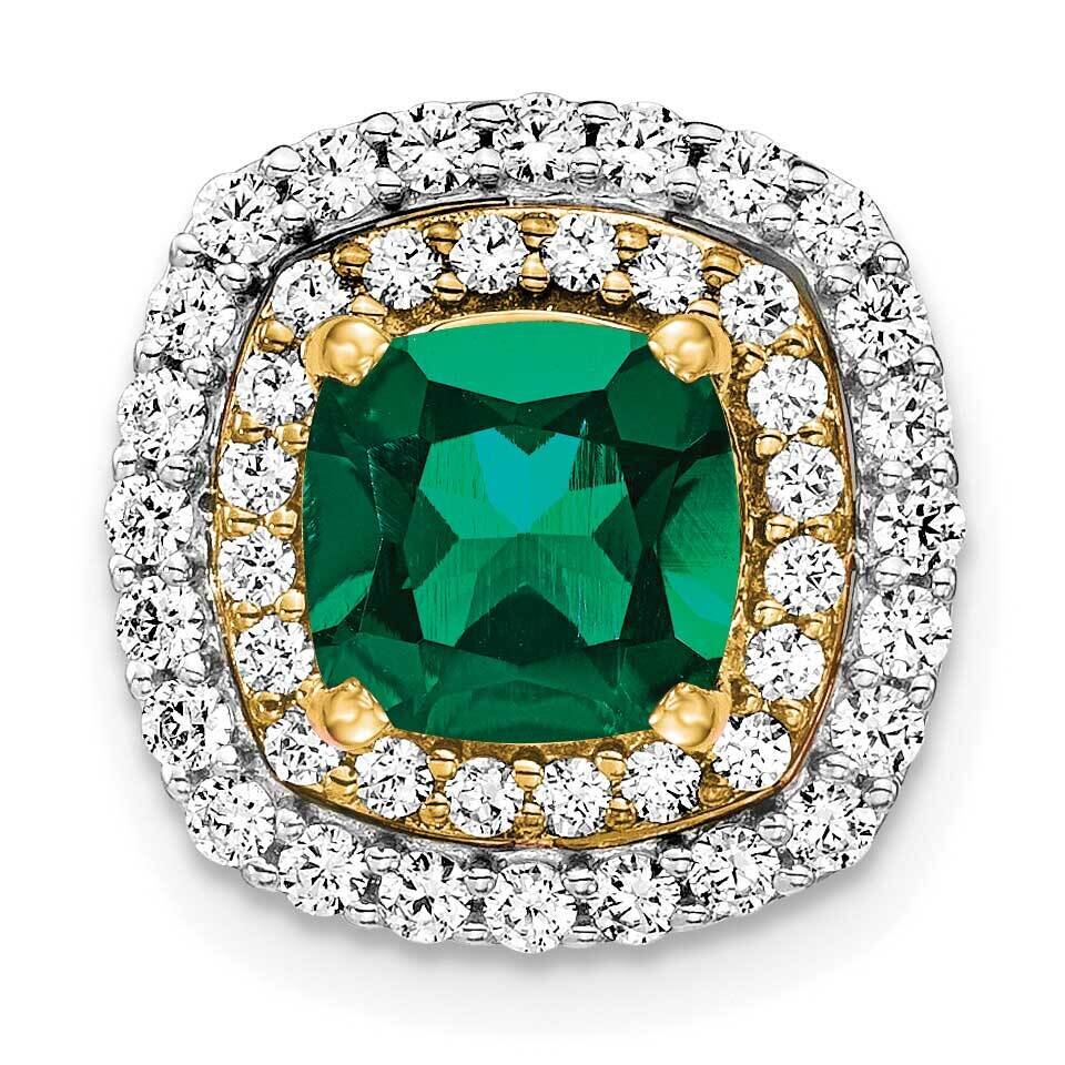 Created Emerald Pendant 14k Two-tone Gold Lab Grown Diamond PM7501-CEM-055-WYLG, MPN: PM7501-CEM-05…