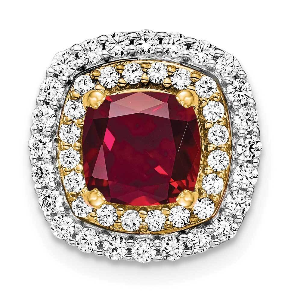 Created Ruby Pendant 14k Two-tone Gold Lab Grown Diamond PM7501-CRU-055-WYLG, MPN: PM7501-CRU-055-W…
