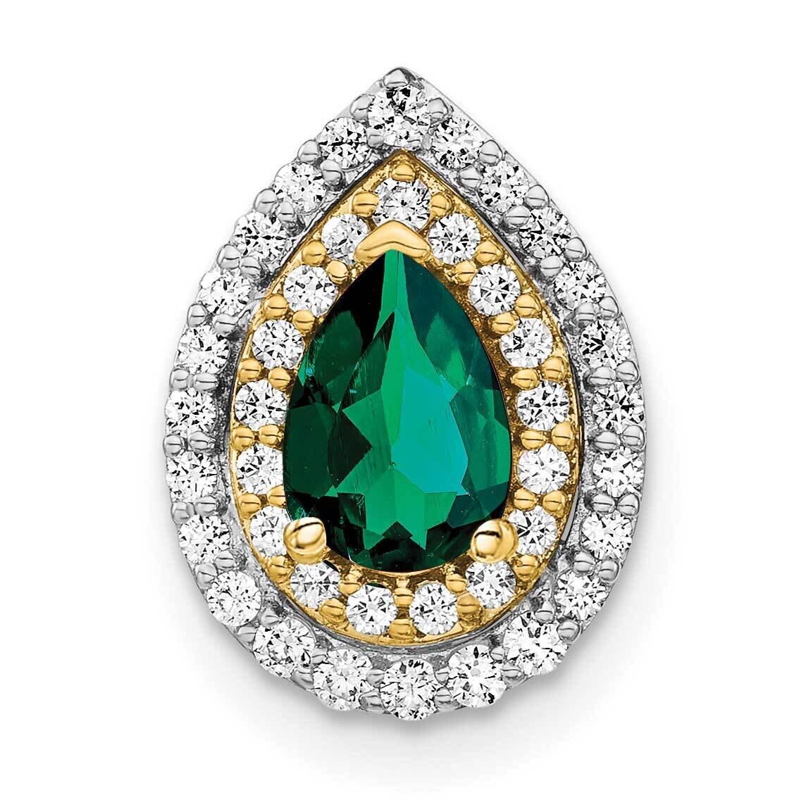 Created Emerald Pendant 14k Two-tone Gold Lab Grown Diamond PM7502-CEM-052-WYLG, MPN: PM7502-CEM-05…