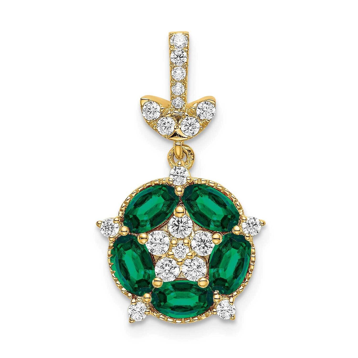 Si1/Si2, G H I, Floral Crtd Emerald Pendant 14k Gold Lab Grown Diamond PM7933-CEM-033-YLG, MPN: PM7…