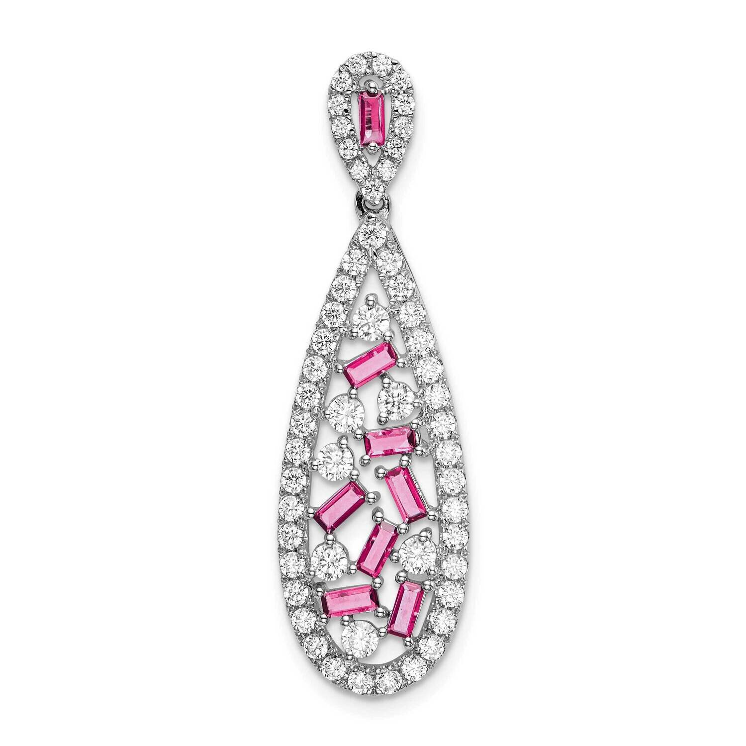 Lab Grown Diamond Si1/Si2, G H I, Lab Crtd Pnk Sap Teardrop Pendant 14k White Gold PM7934-CPS-092-W…