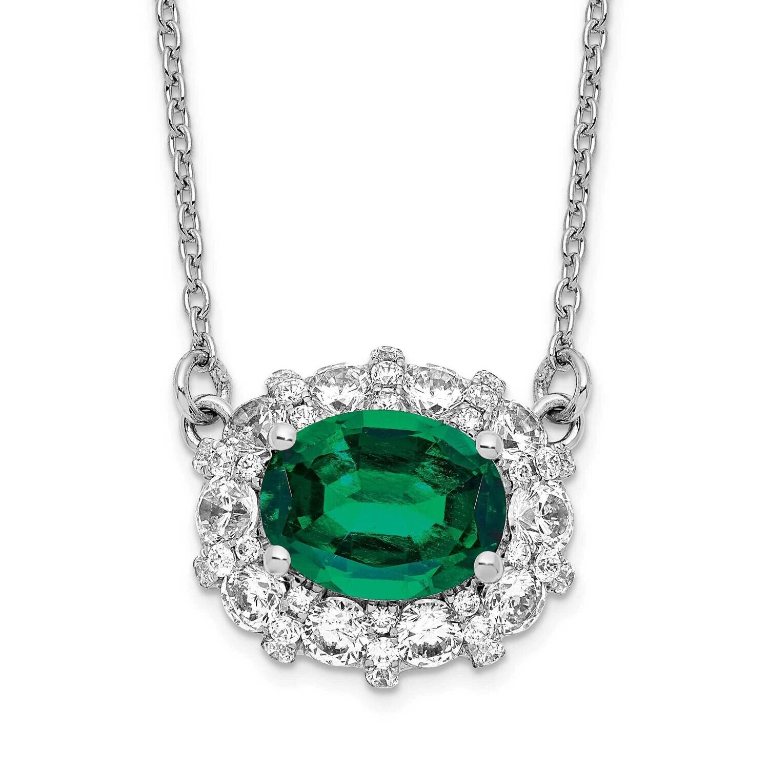 Si1/Si2, G H I, Lab Created Emerald Necklace 14k White Gold Lab Grown Diamond PM7973-CEM-100-WLG, M…
