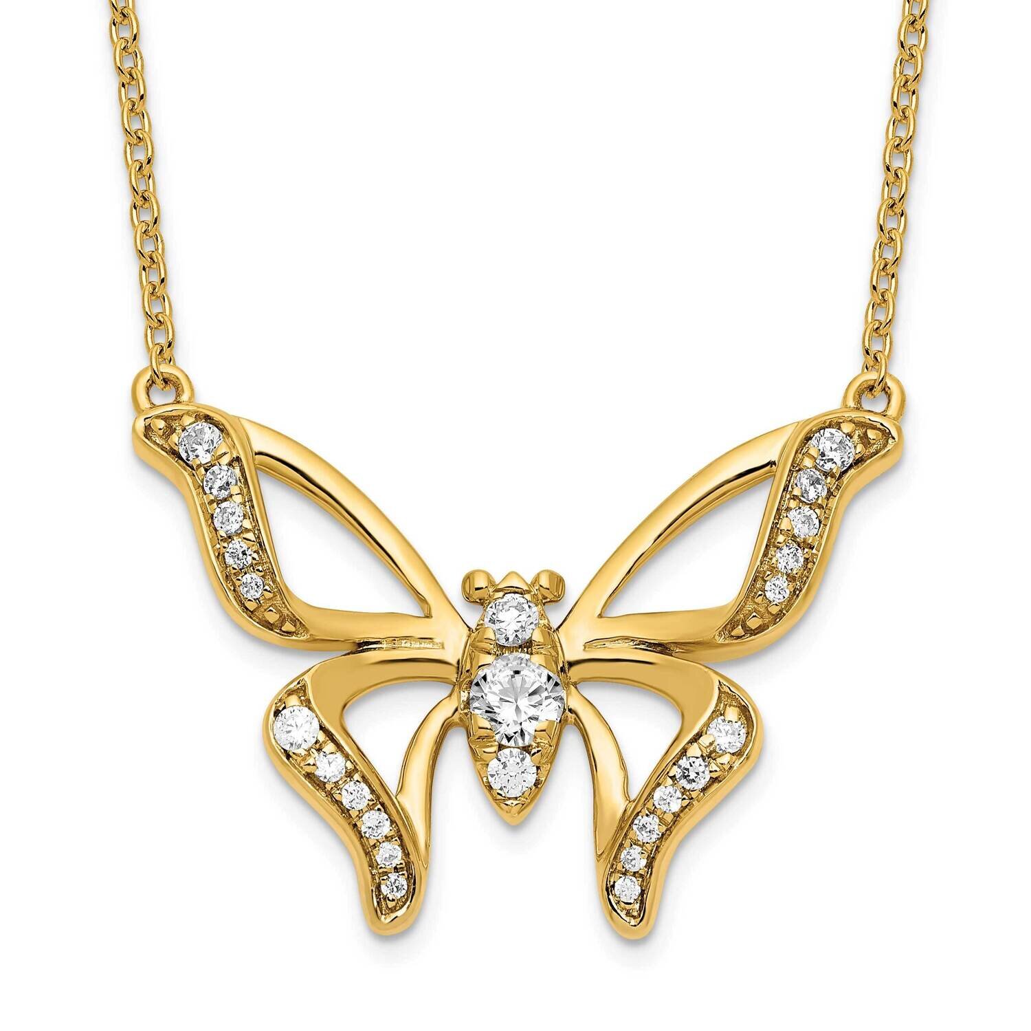 Si1/Si2, G H I, Small Butterfly Necklace 14k Gold Lab Grown Diamond PM7974-026-YLG, MPN: PM7974-026…