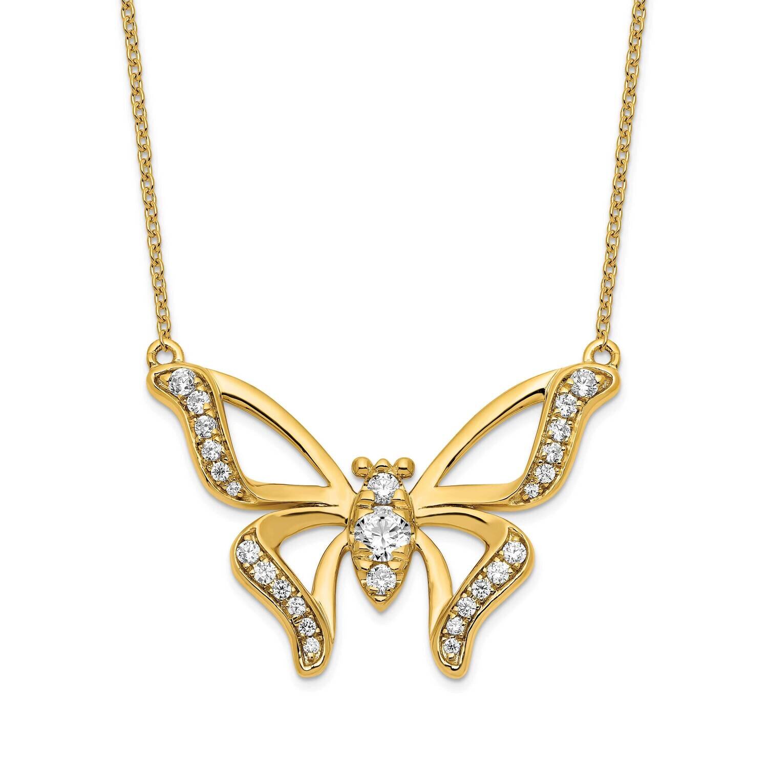 Si1/Si2, G H I, Large Butterfly Necklace 14k Gold Lab Grown Diamond PM7974-062-YLG