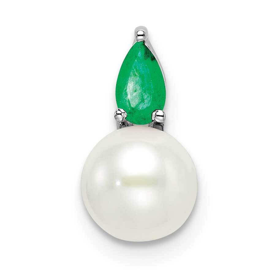 Cultured Freshwater Pearl and Emerald Chain Slide 14k White Gold PM8094-EM-W, MPN: PM8094-EM-W,