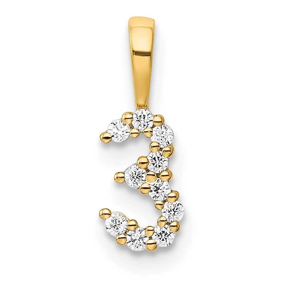 Diamond Number 3 Pendant 14k Gold PM8369-3-010-YA, MPN: PM8369-3-010-YA, 196904074428