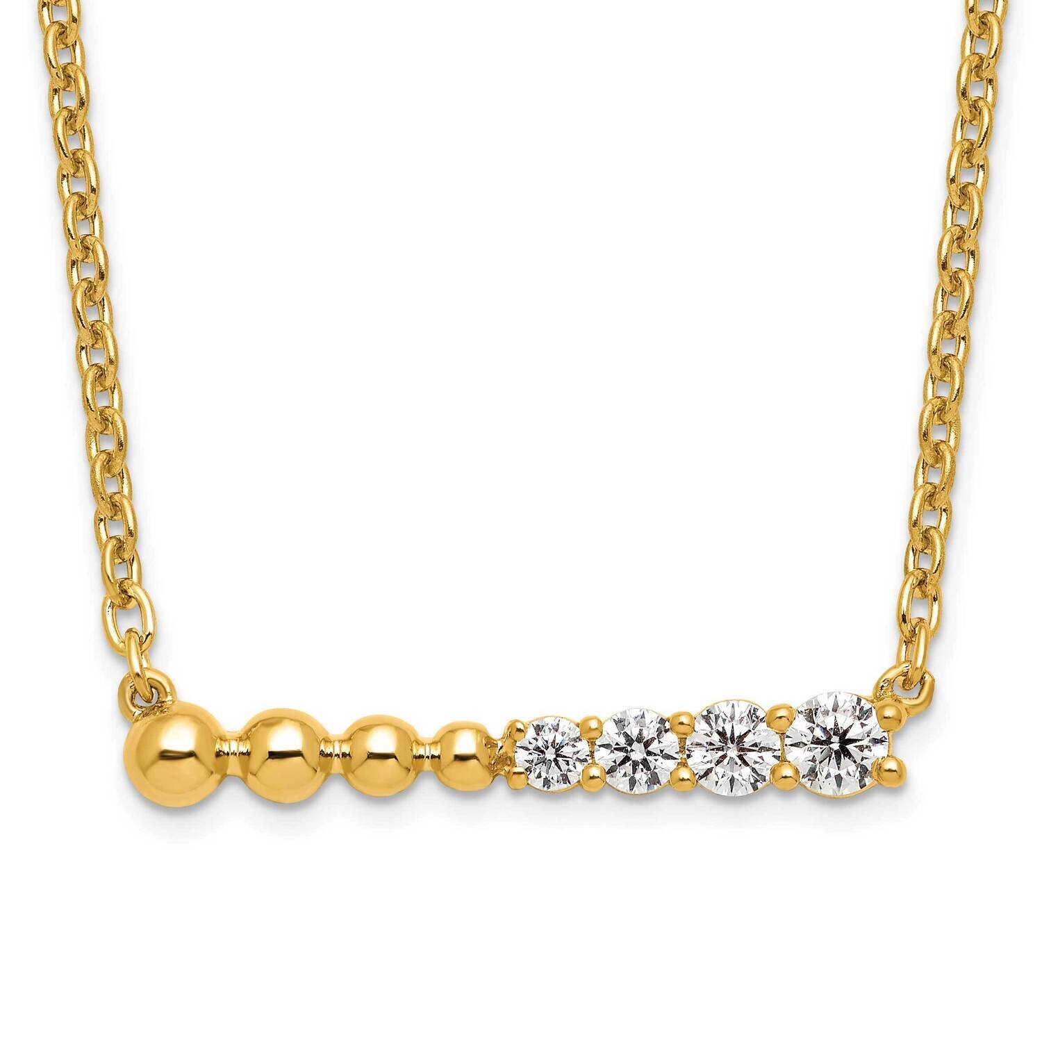 Si1/Si2, G H I, Beaded Bar Necklace 14k Gold Lab Grown Diamond PM9125-025-YLG-18, MPN: PM9125-025-Y…