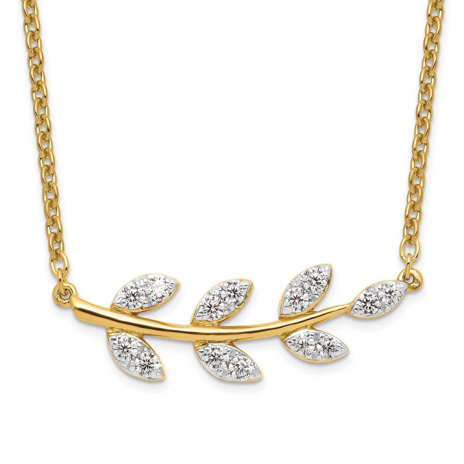 Si1/Si2, G H I, Branch with Leaves Necklace 14k Gold Lab Grown Diamond PM9146-040-YLG-18, MPN: PM91…