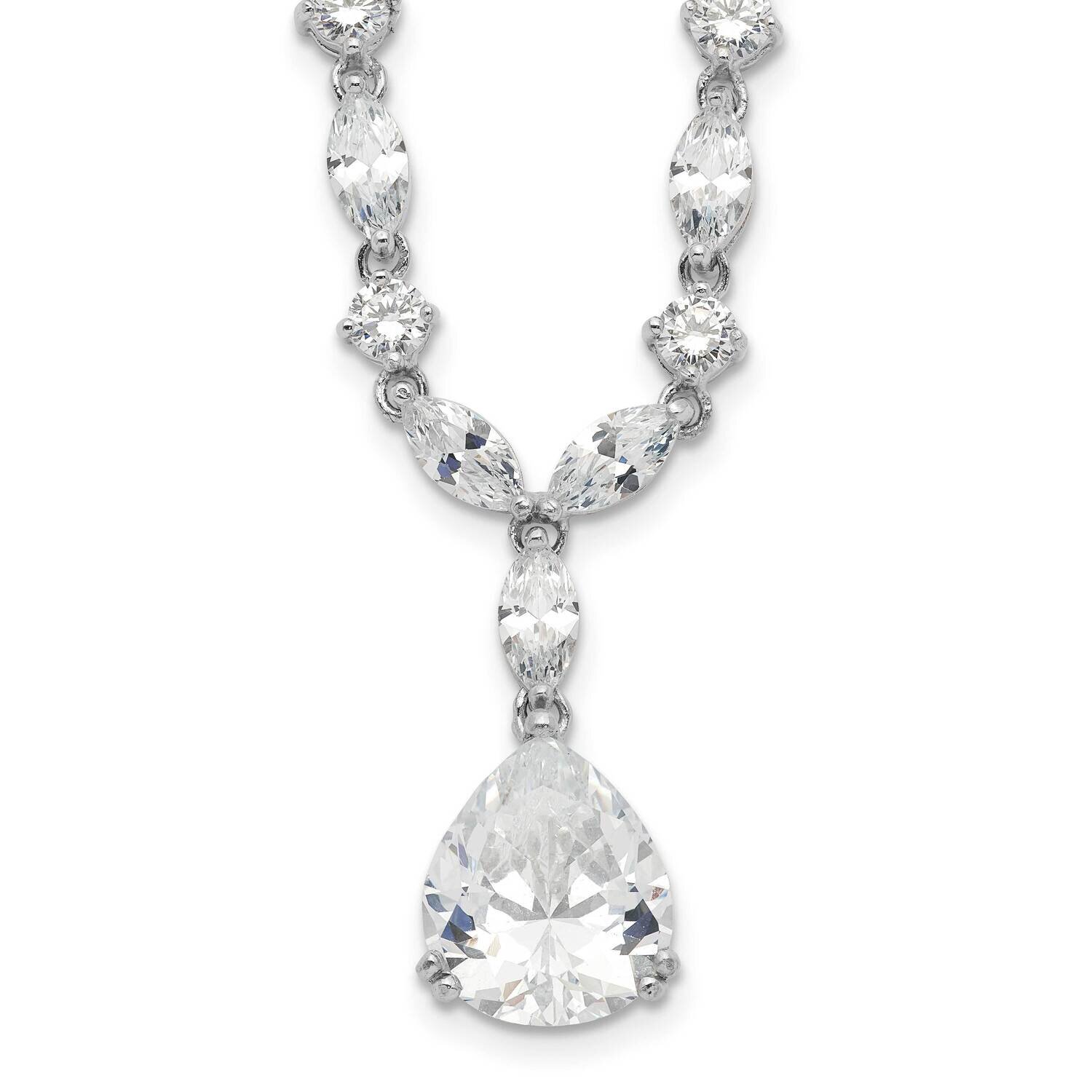 Cheryl M Rhodium-Plated Pear CZ Diamond Necklace Sterling Silver QCM116-17