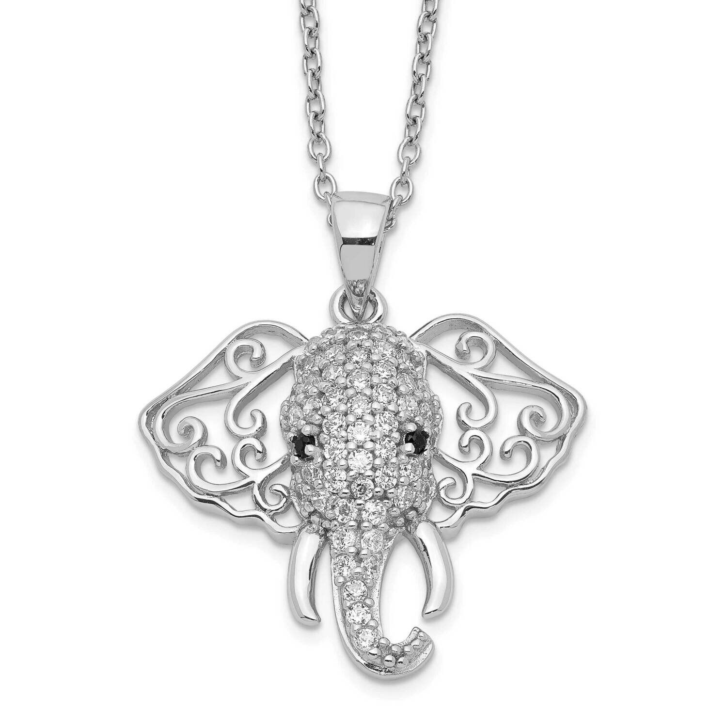 Cheryl M Black White CZ Diamond Elephant Necklace Sterling Silver Rhodium-plated QCM1288-18