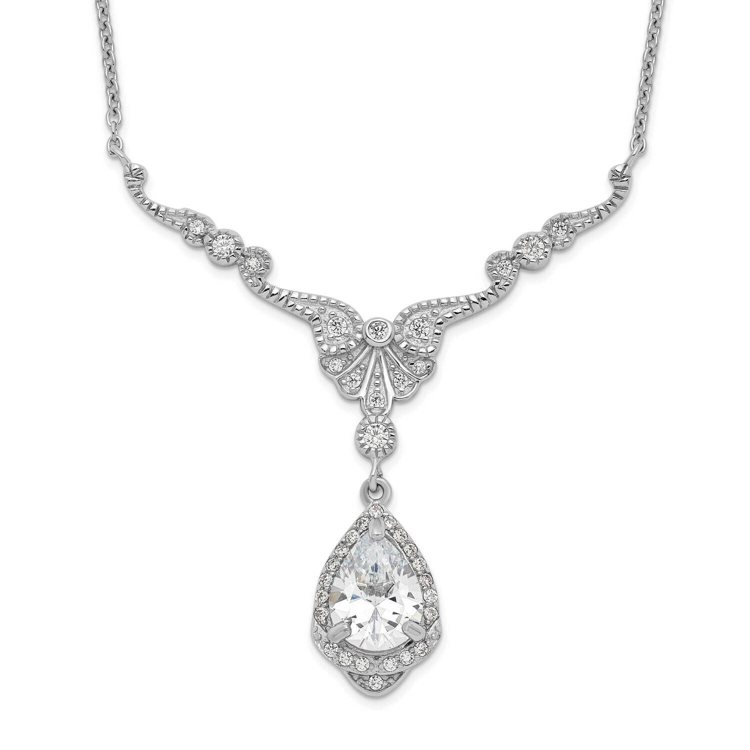 Cheryl M CZ Diamond Fancy Teardrop Dangle 2.25 Inch Extender Necklace Sterling Silver Rhodium-plated QCM1307-16