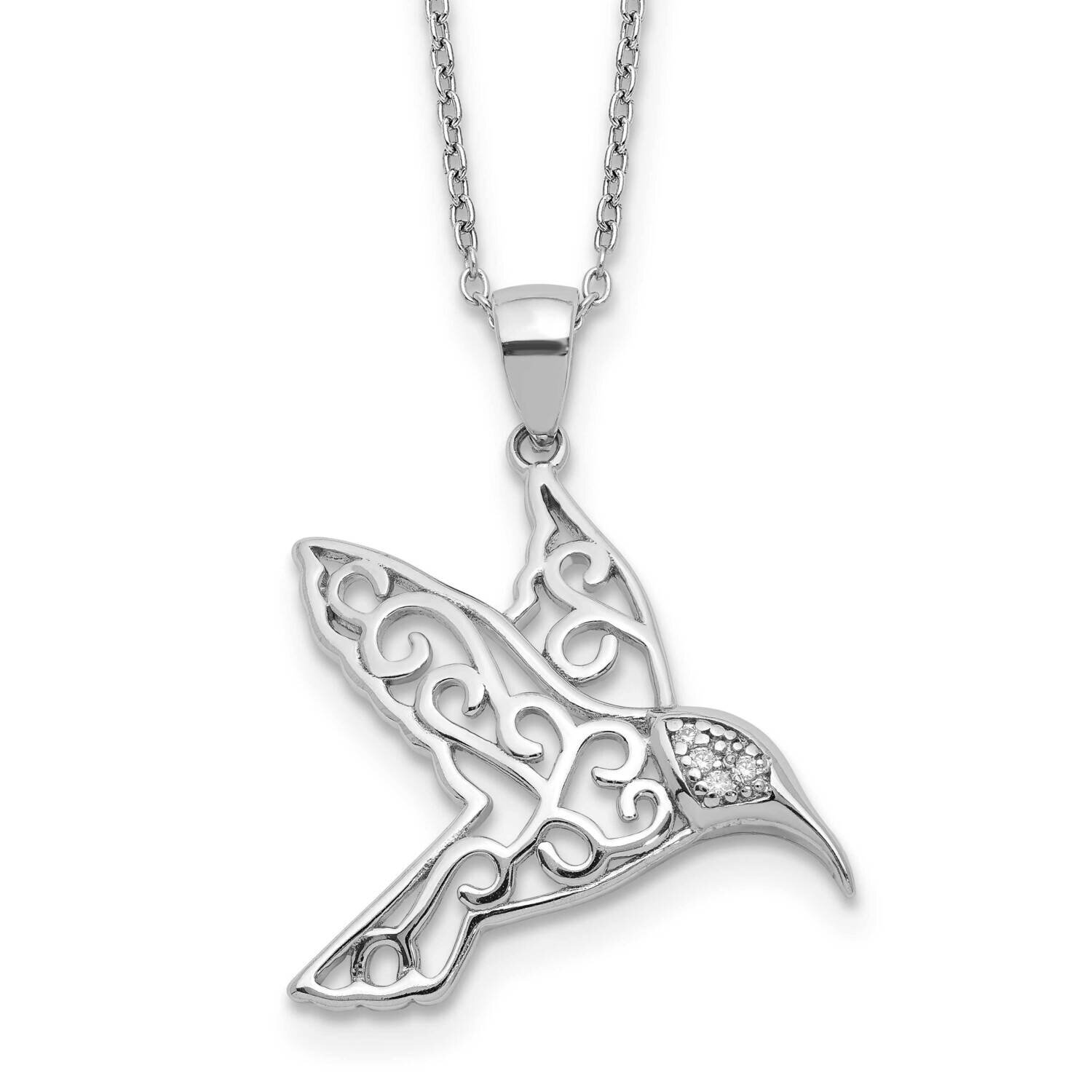 Cheryl M Rhodium-Plated CZ Diamond Hummingbird Necklace Sterling Silver QCM1446-18