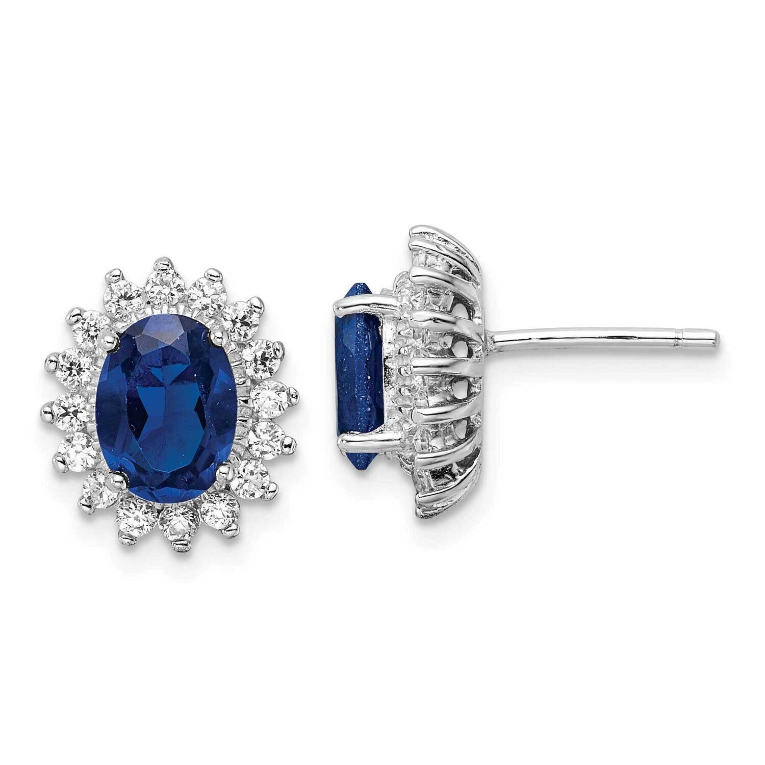 Cheryl M Synthetic Blue Spinel Oval CZ Diamond Halo Earrings Sterling Silver Rhodium-plated QCM1462…